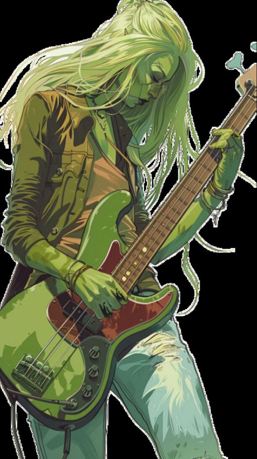 Female Bass Player in Green 17