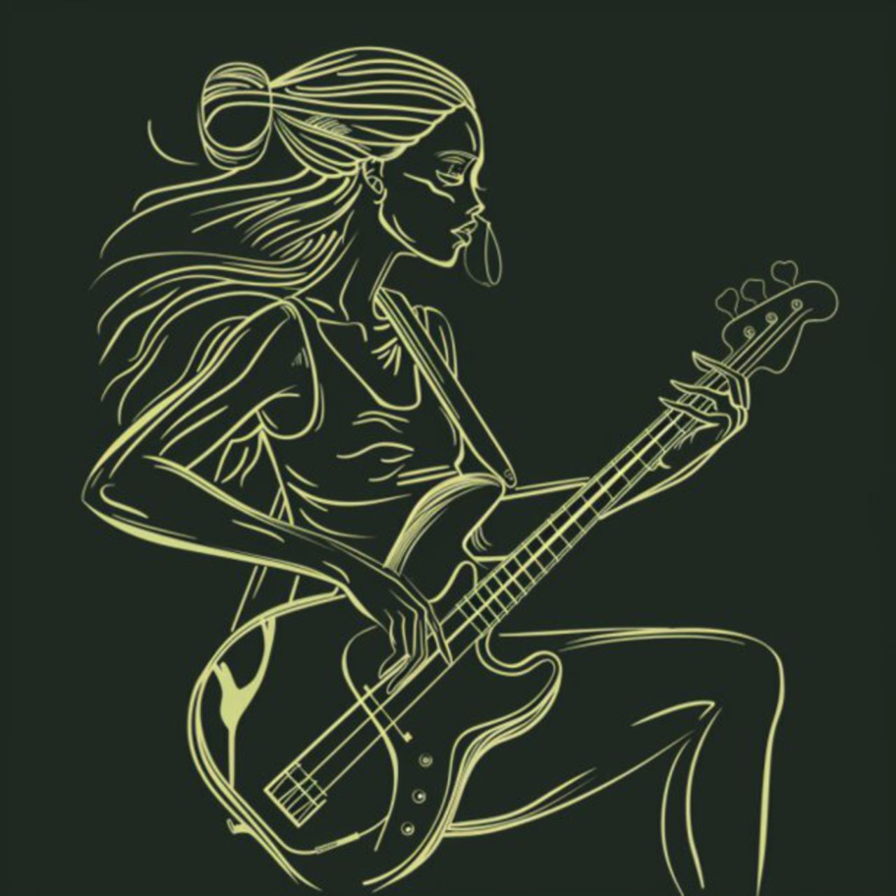 Female Bass Player in Green 21