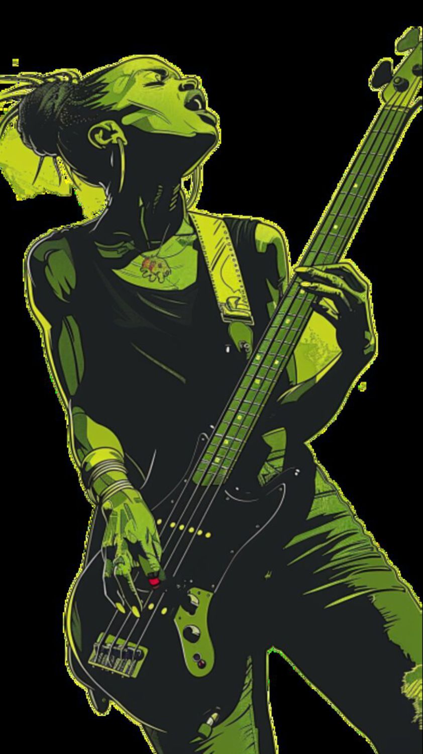 Female Bass Player in Green 10