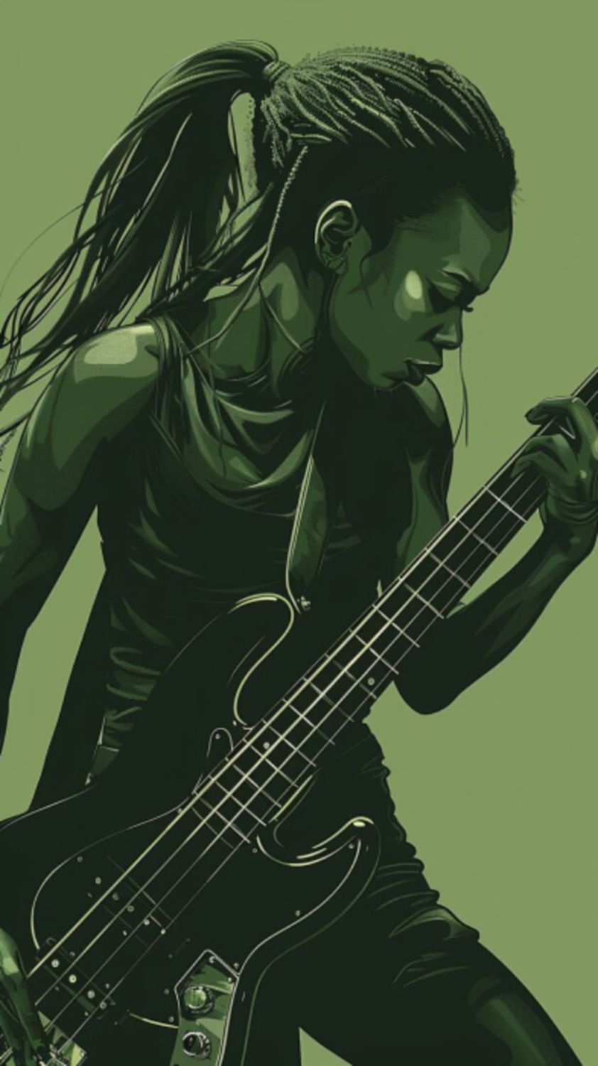 Female Bass Player in Green 12