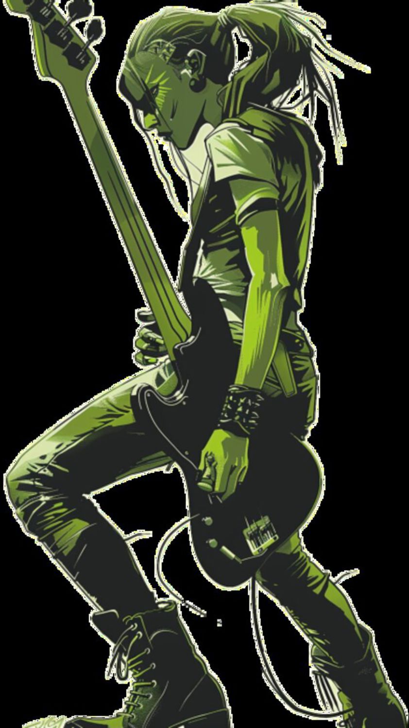 Female Bass Player in Green 13