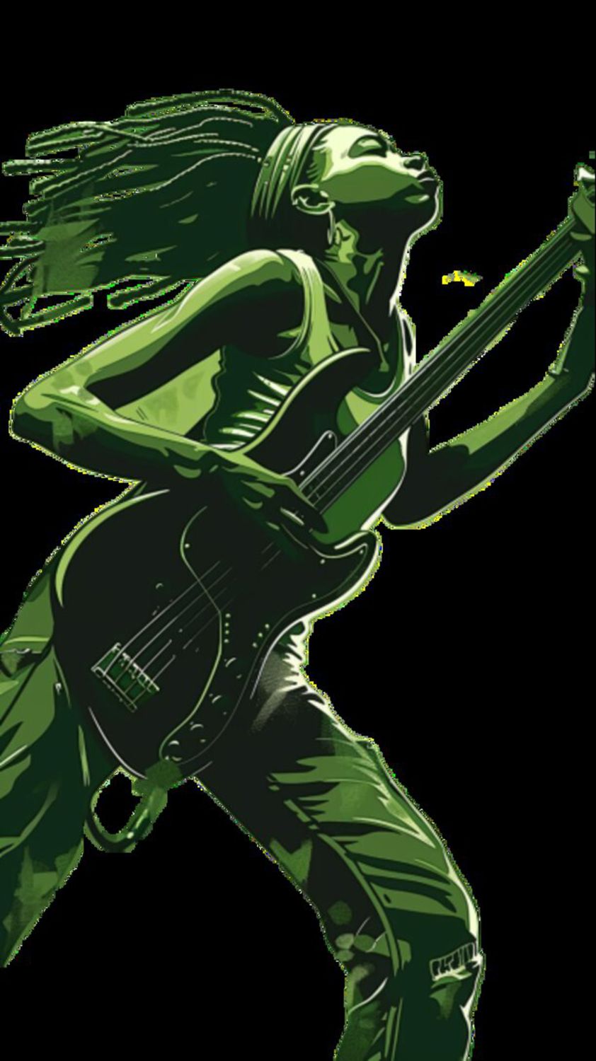 Female Bass Player in Green 2