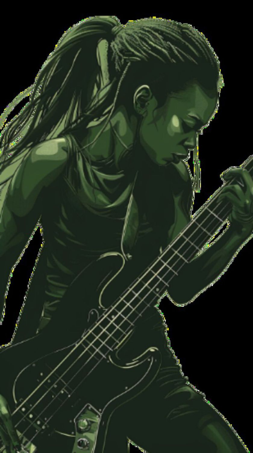 Female Bass Player in Green 12