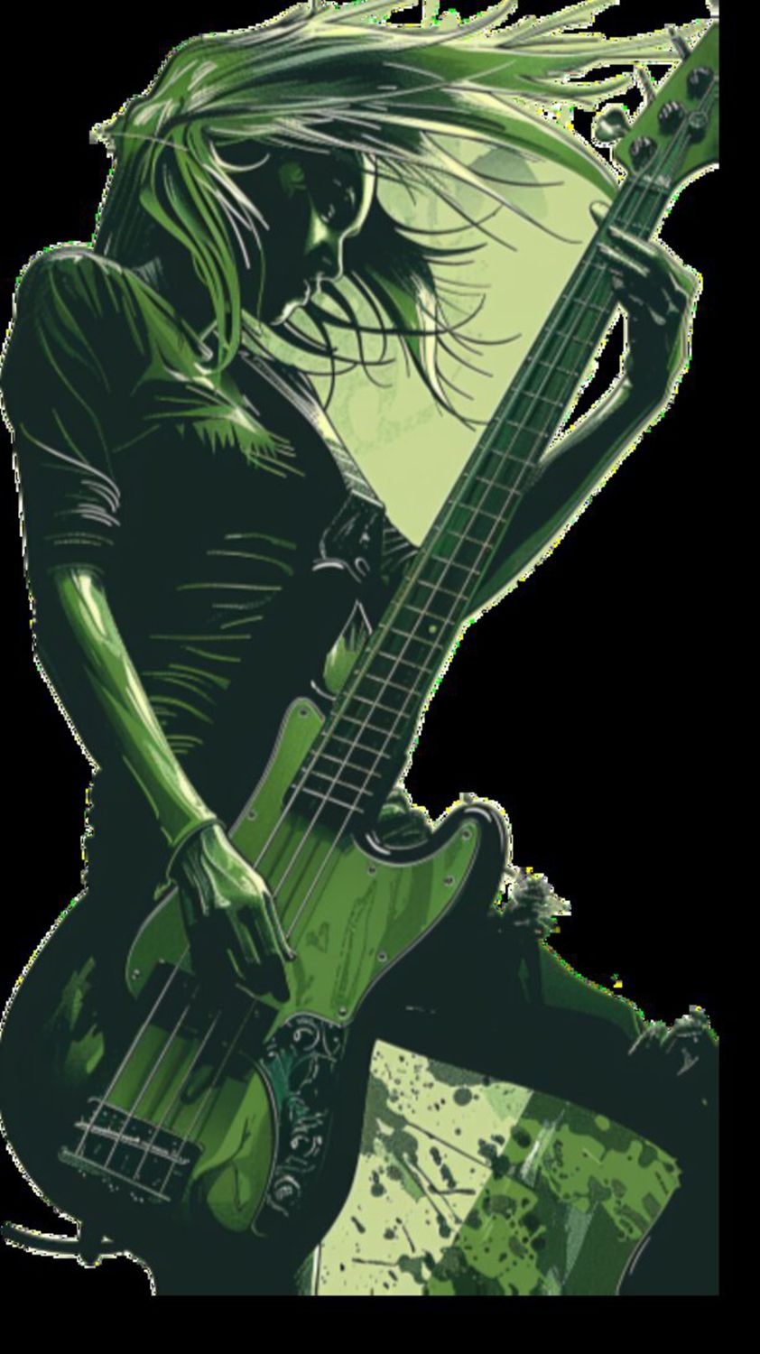 Female Bass Player in Green 14