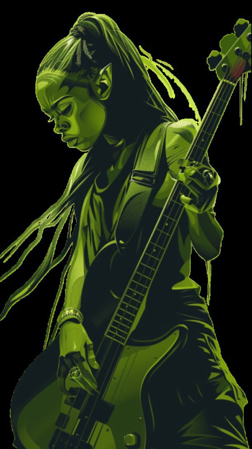 Female Bass Player in Green 16