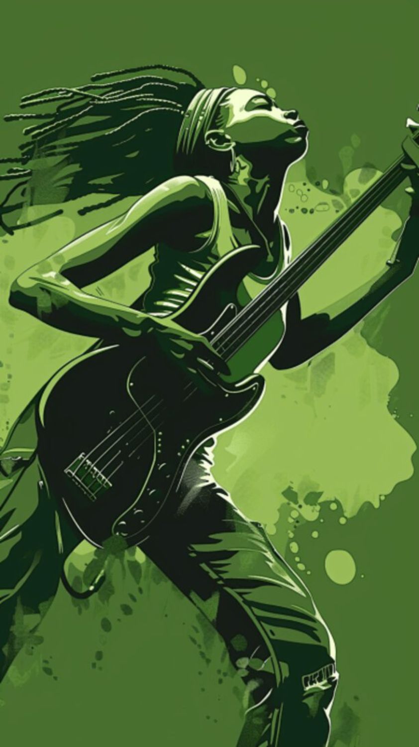 Female Bass Player in Green 2