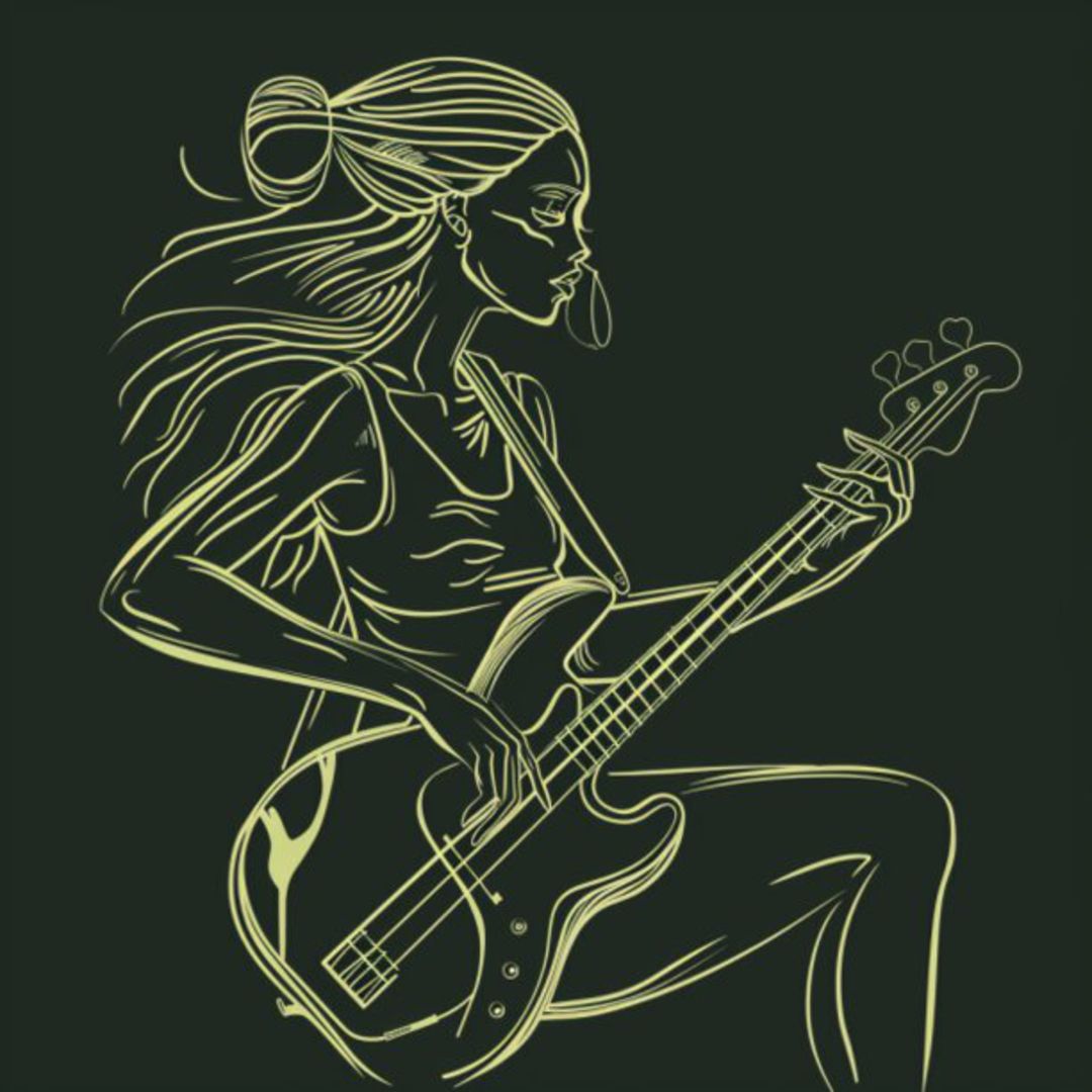 Female Bass Player in Green 21