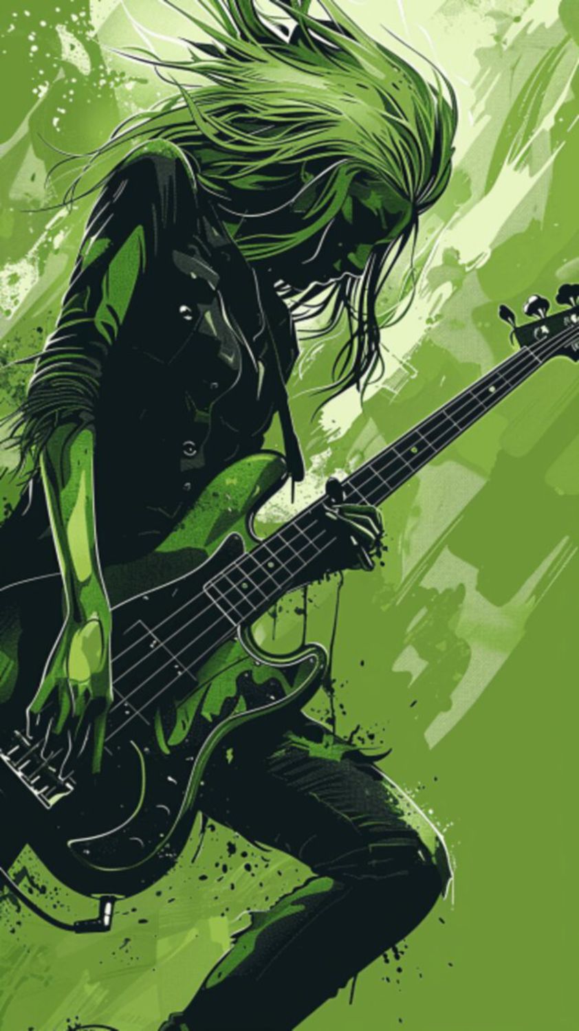 Female Bass Player in Green 3