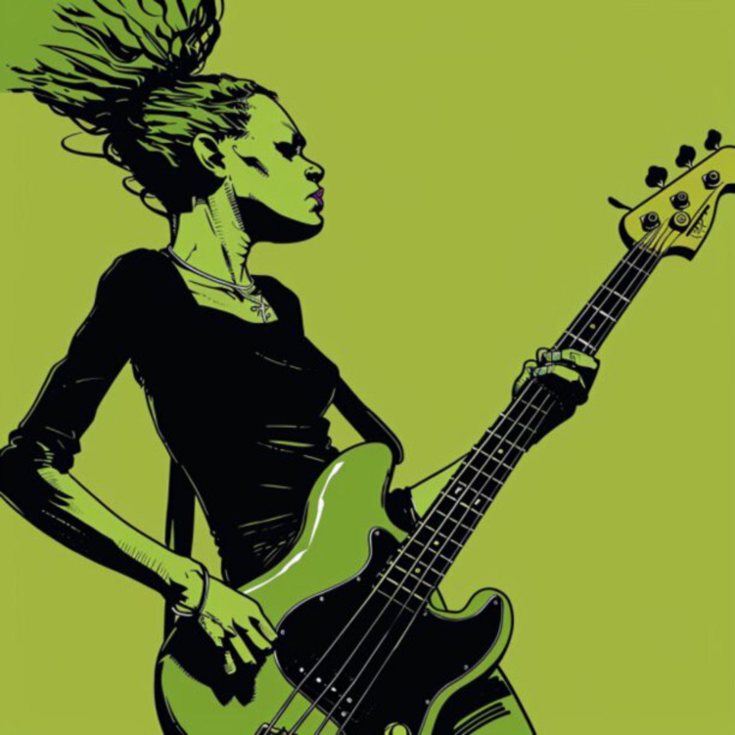 Female Bass Player in Green 22