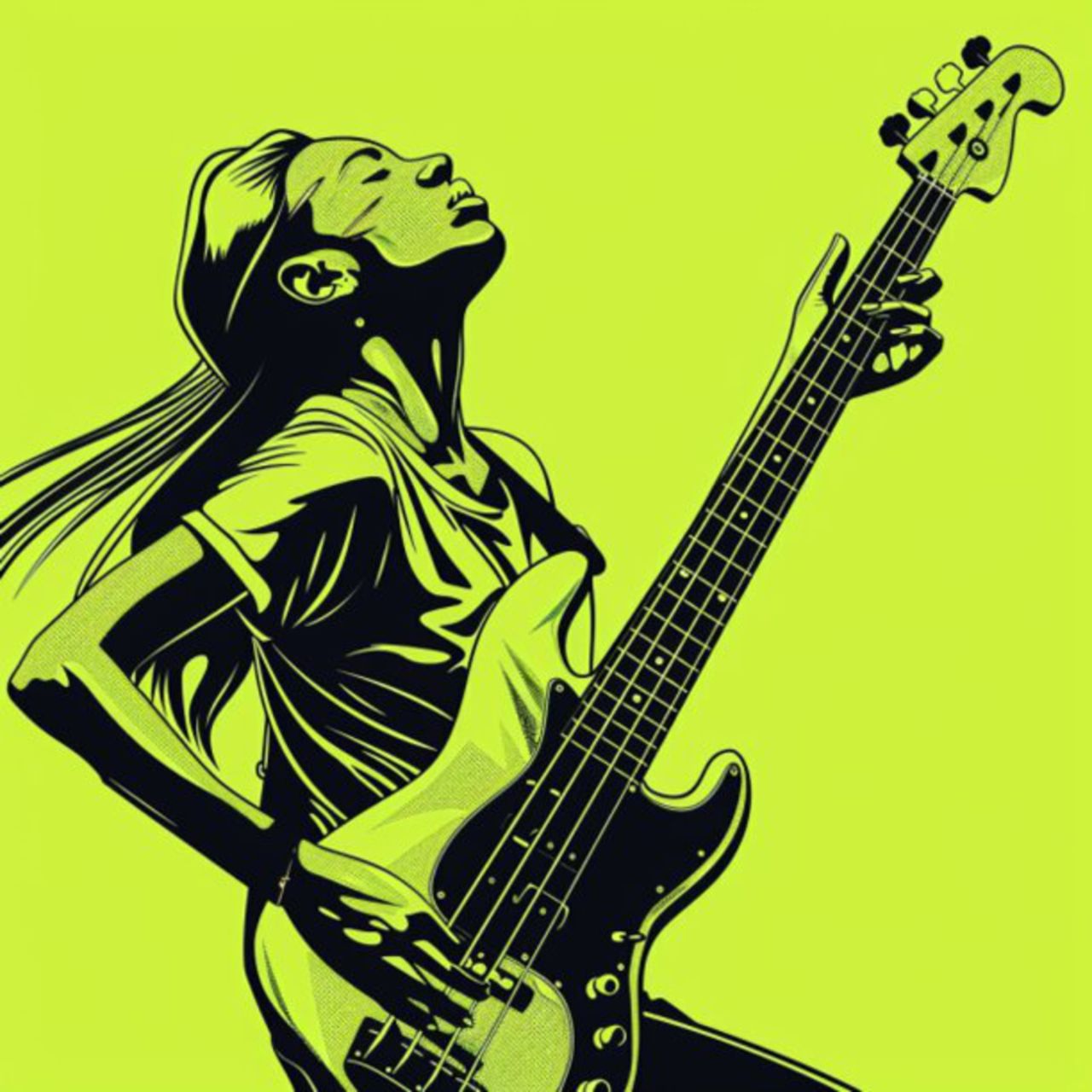 Female Bass Player in Green 24