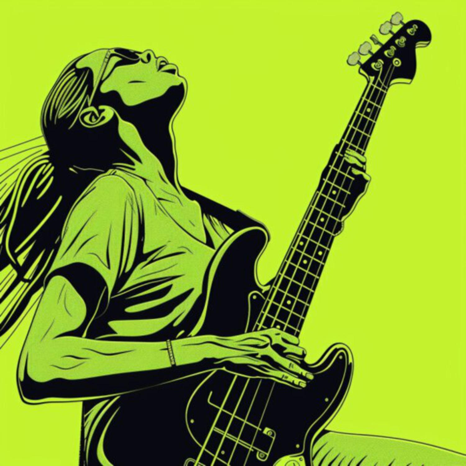 Female Bass Player in Green 25