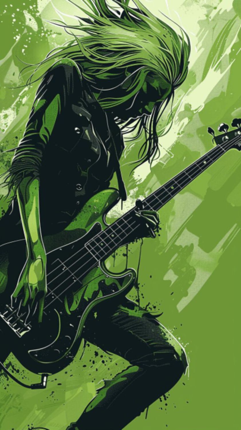Female Bass Player in Green 3