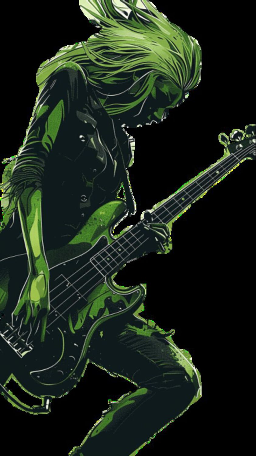 Female Bass Player in Green 3