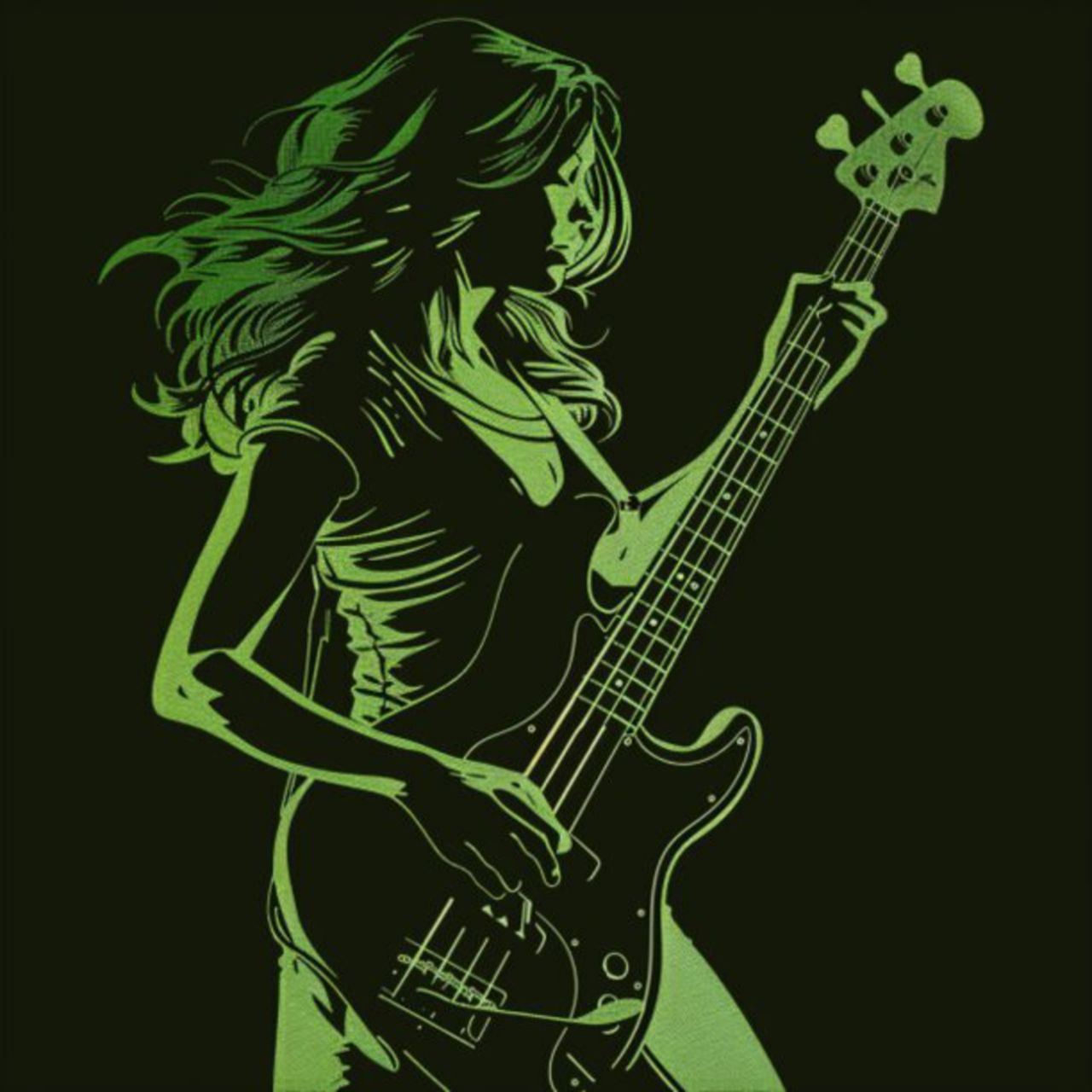 Female Bass Player in Green 30