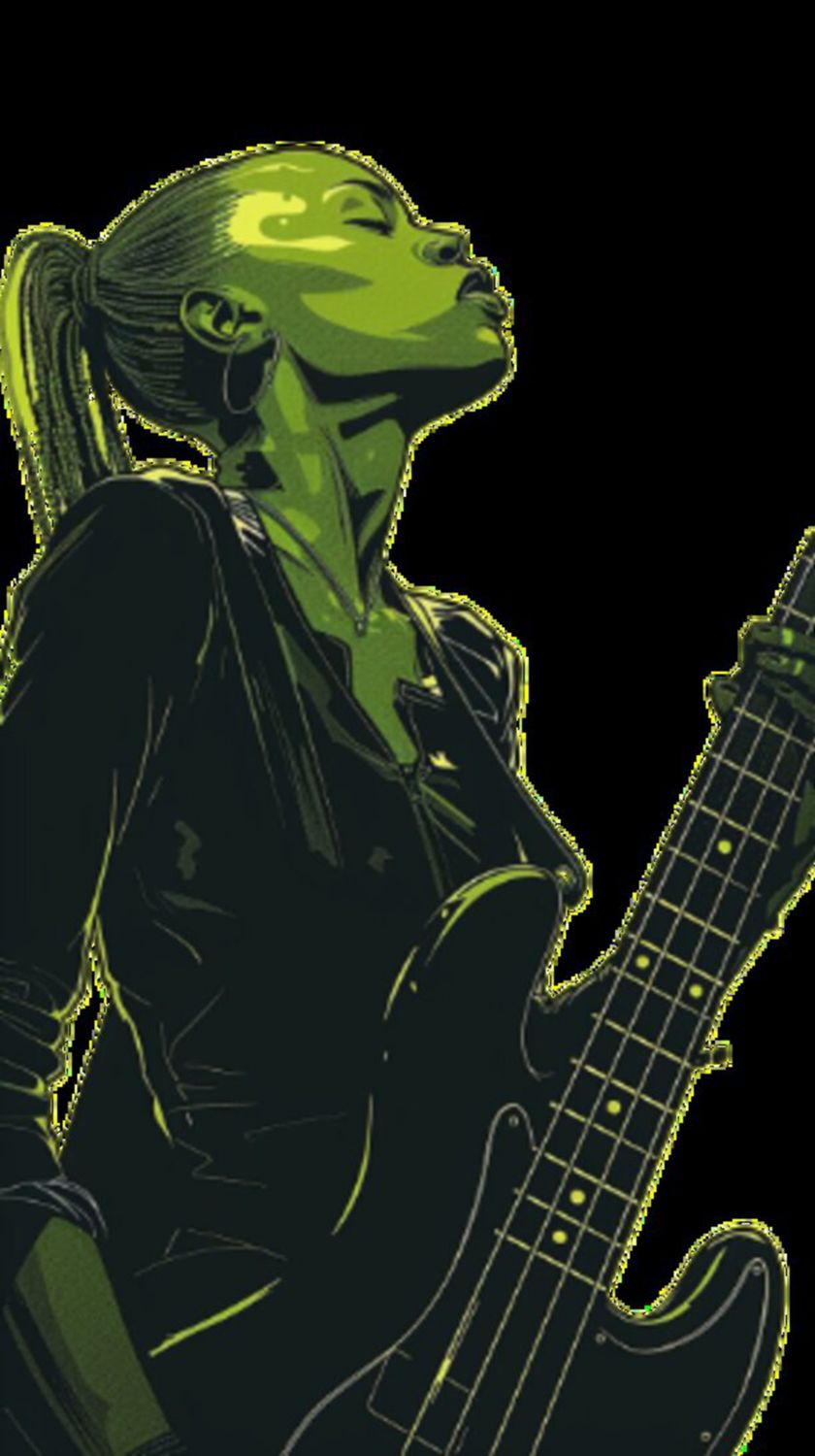 Female Bass Player in Green 35