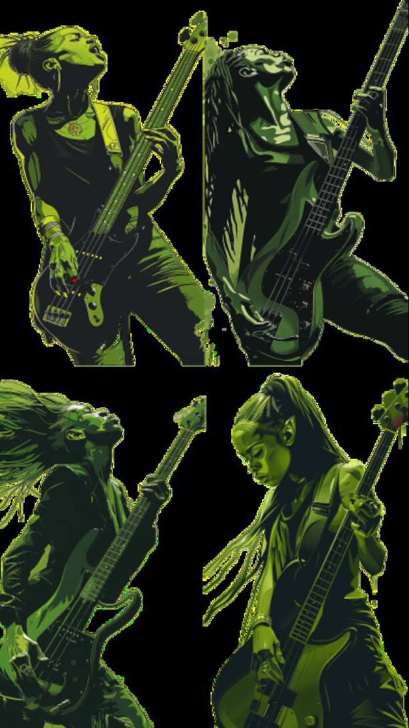 Female Bass Player in Green Selection 6