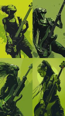 Female Bass Player in Green Selection 6