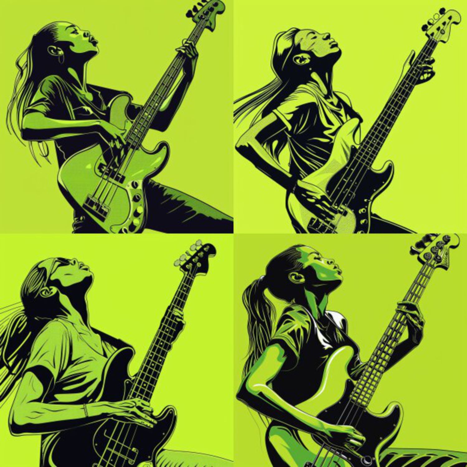 Female Bass Player in Green Selection 9