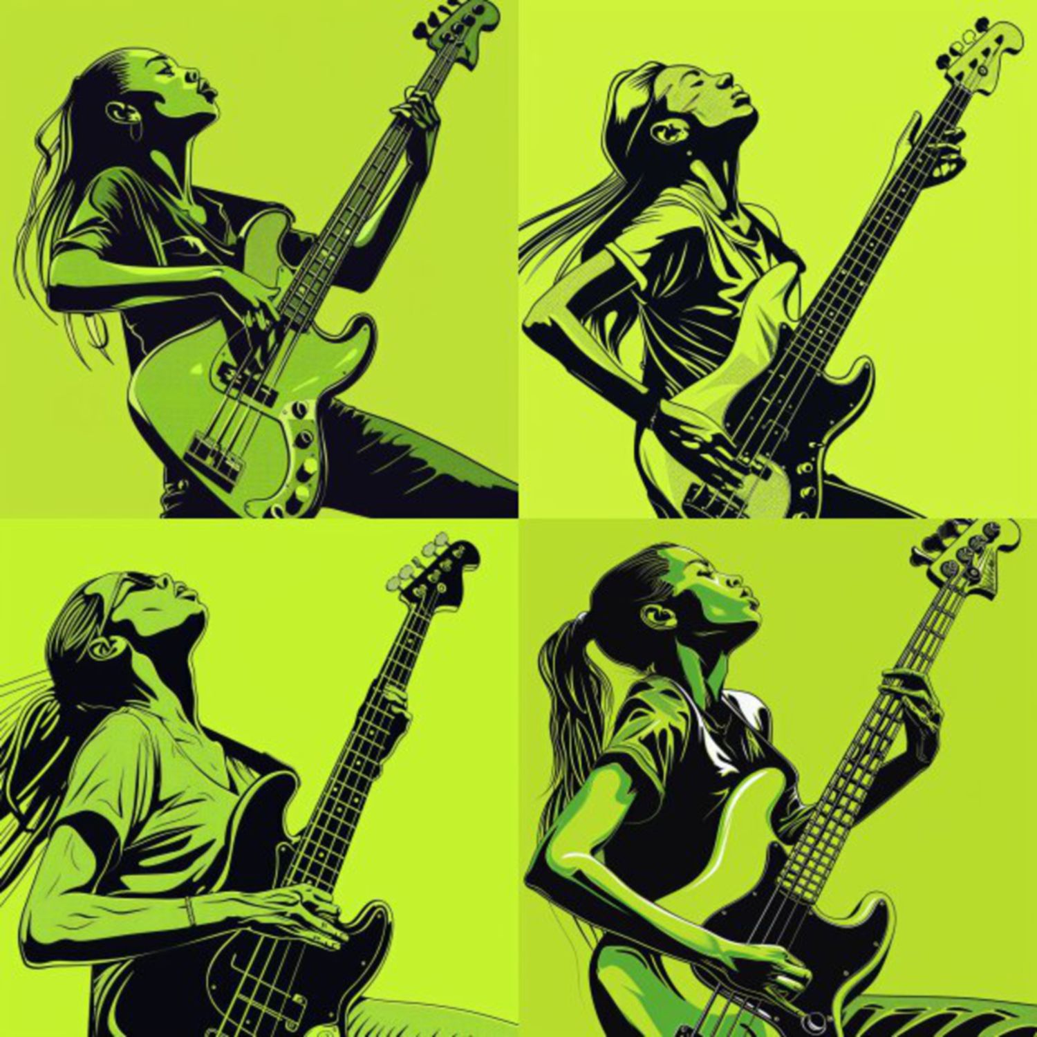 Female Bass Player in Green Selection 9