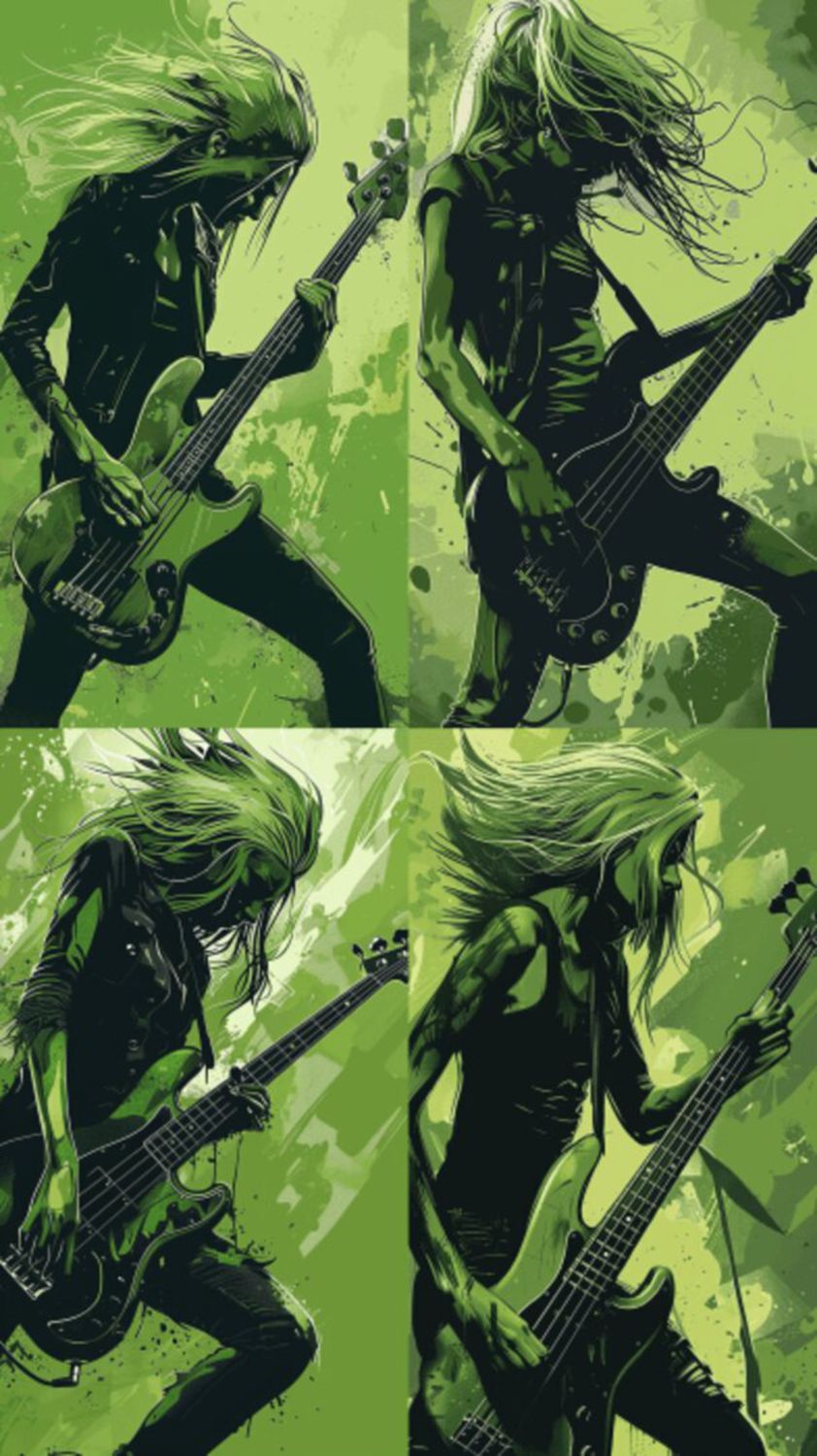 Female Bass Player in Green Selection 4