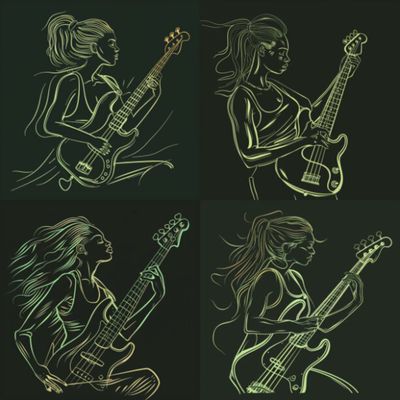 Female Bass Player in Green Selection 8