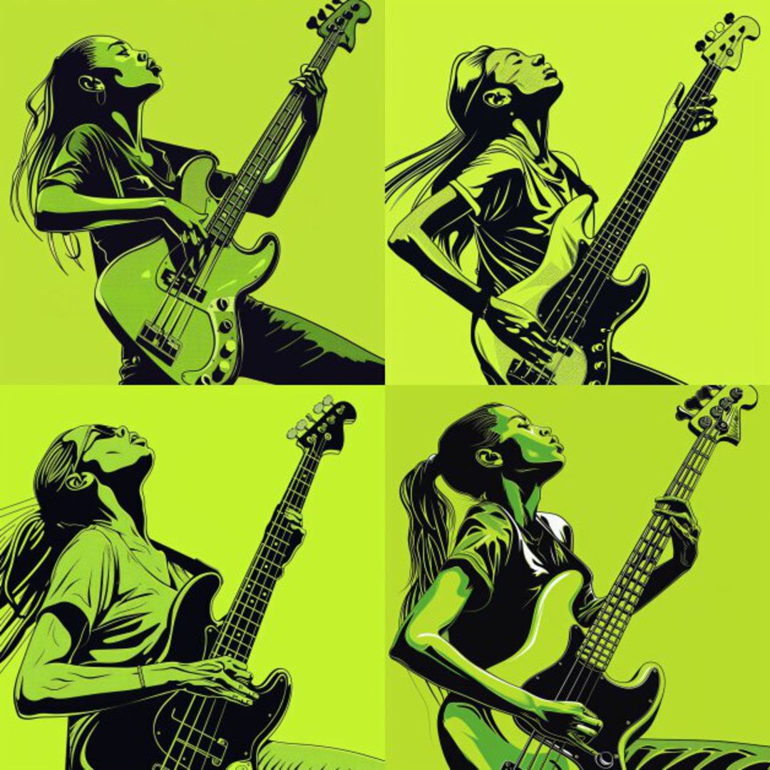 Female Bass Player in Green Selection 9
