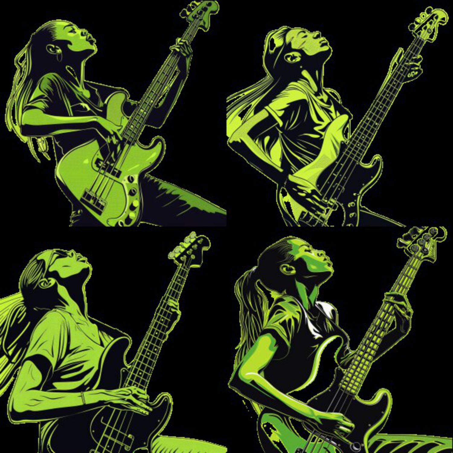 Female Bass Player in Green Selection 9