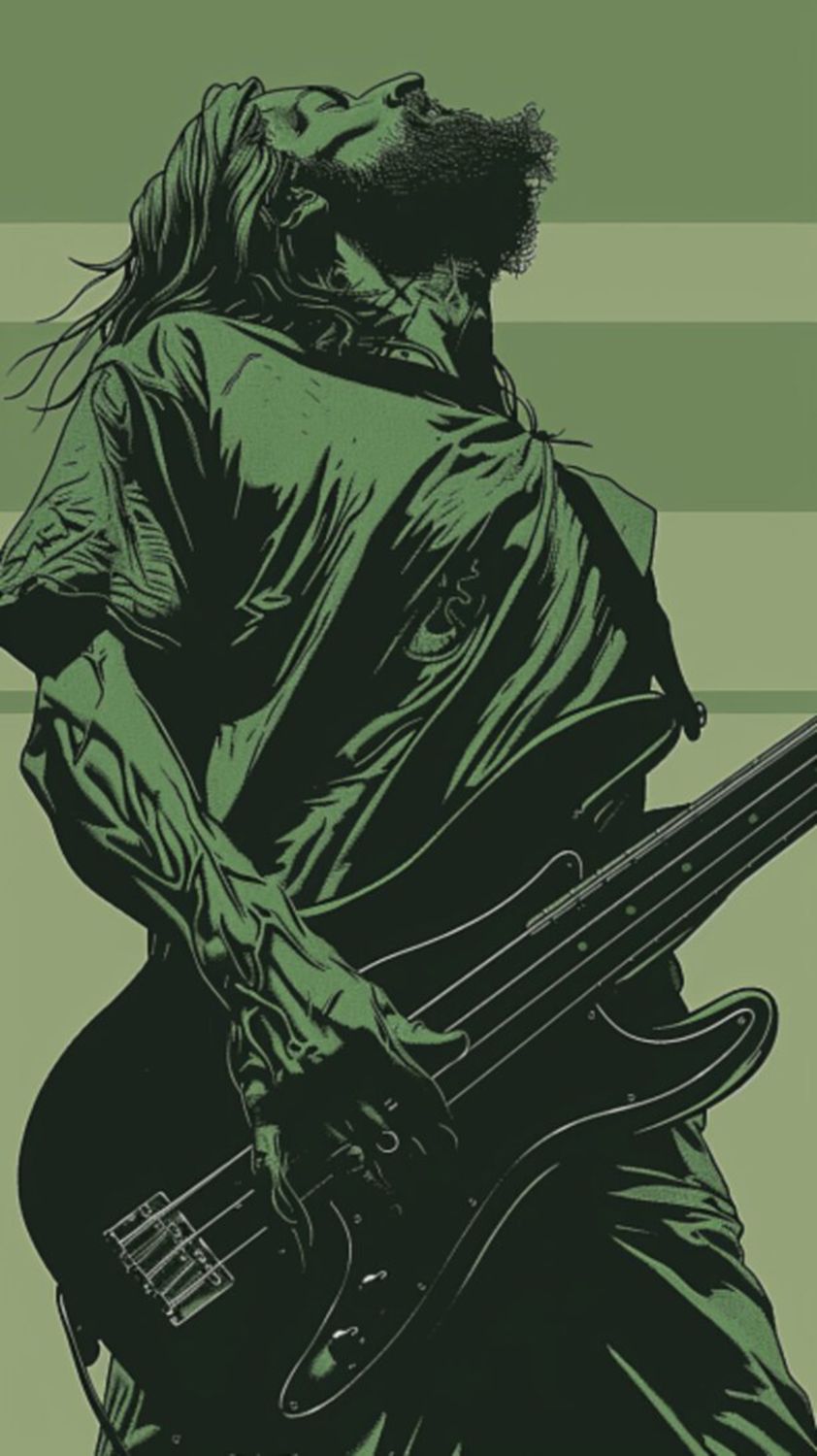 Male Bass Player in Green 2