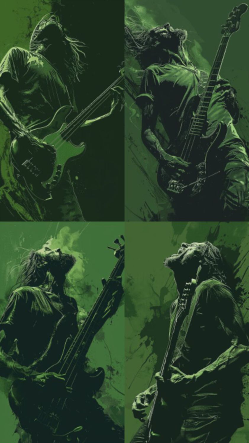 Male Bass Player in Green Selection 1