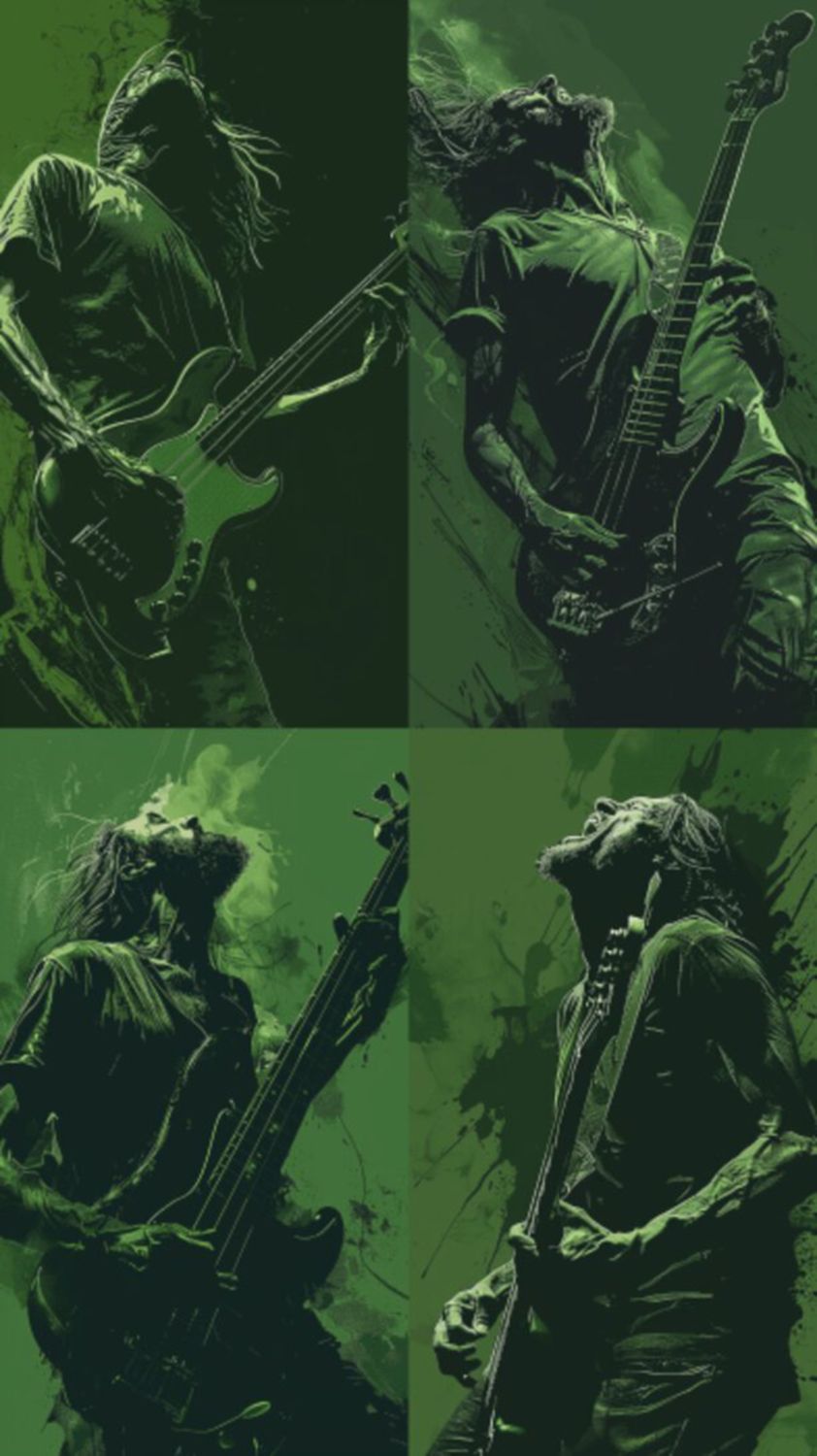 Male Bass Player in Green Selection 1