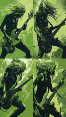 Female Bass Player in Green Selection 4