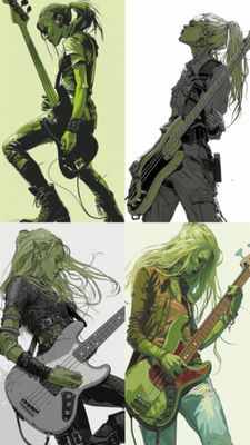 Female Bass Player in Green Selection 5