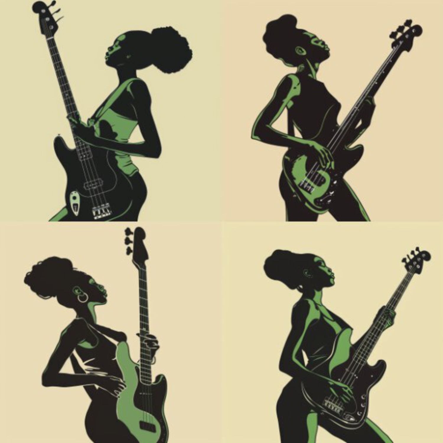 Female Bass Player in Green Selection 7