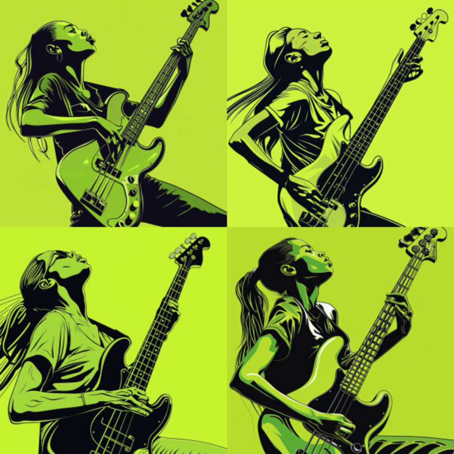 Female Bass Player in Green Selection 9