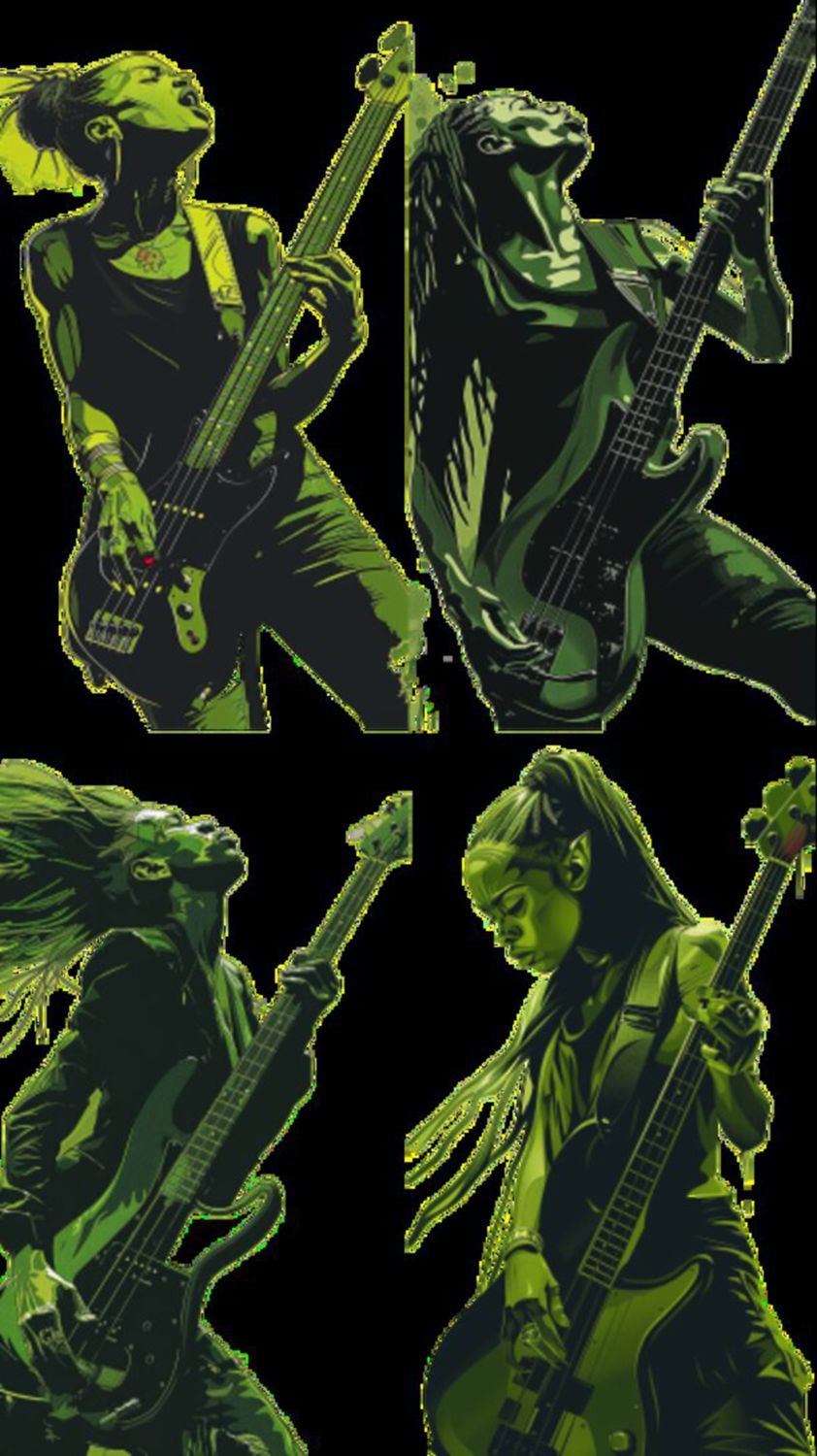 Female Bass Player in Green Selection 6