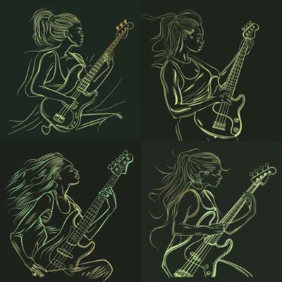 Female Bass Player in Green Selection 8