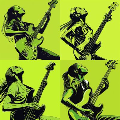 Female Bass Player in Green Selection 9