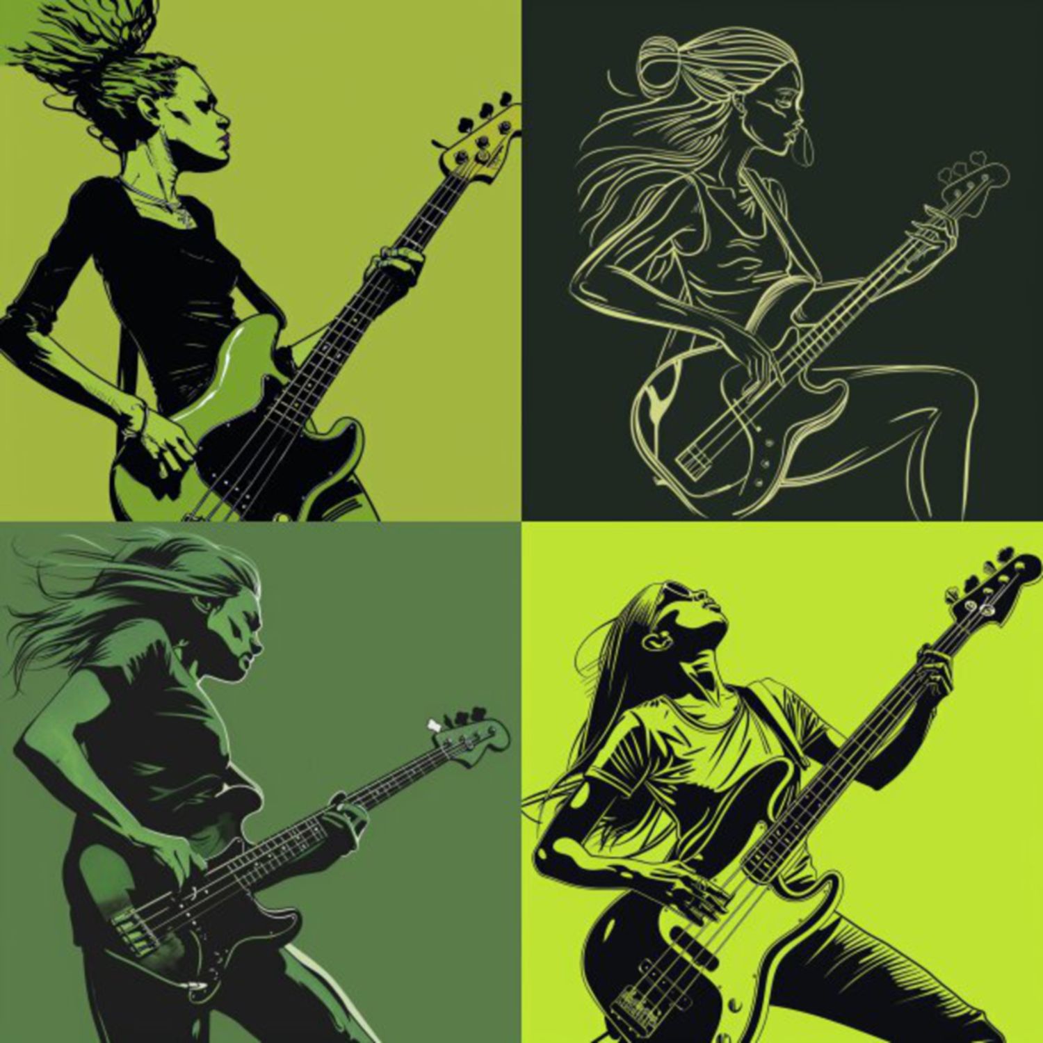 Female Bass Player in Green Selection 10