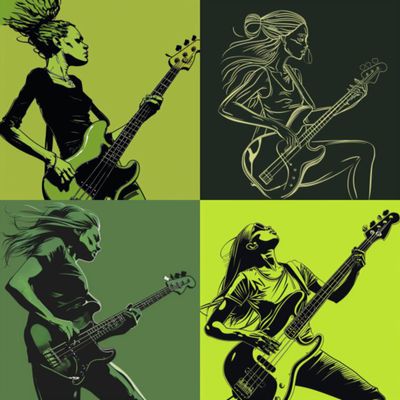 Female Bass Player in Green Selection 10