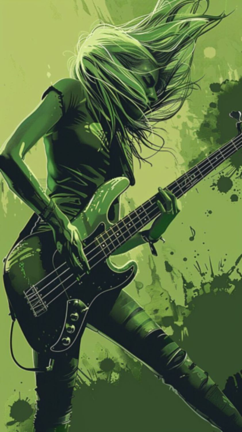 Female Bass Player in Green 4