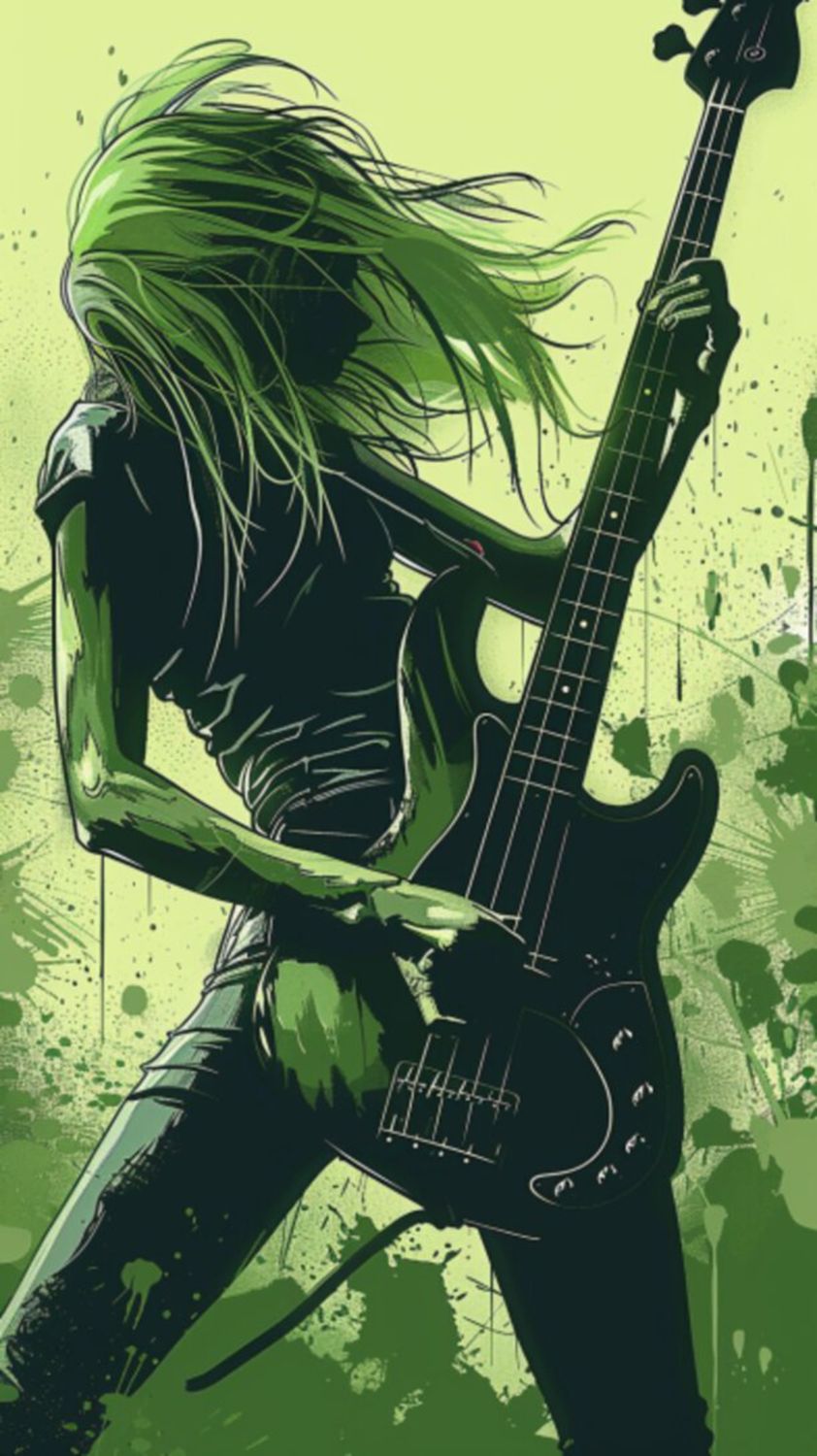 Female Bass Player in Green 7
