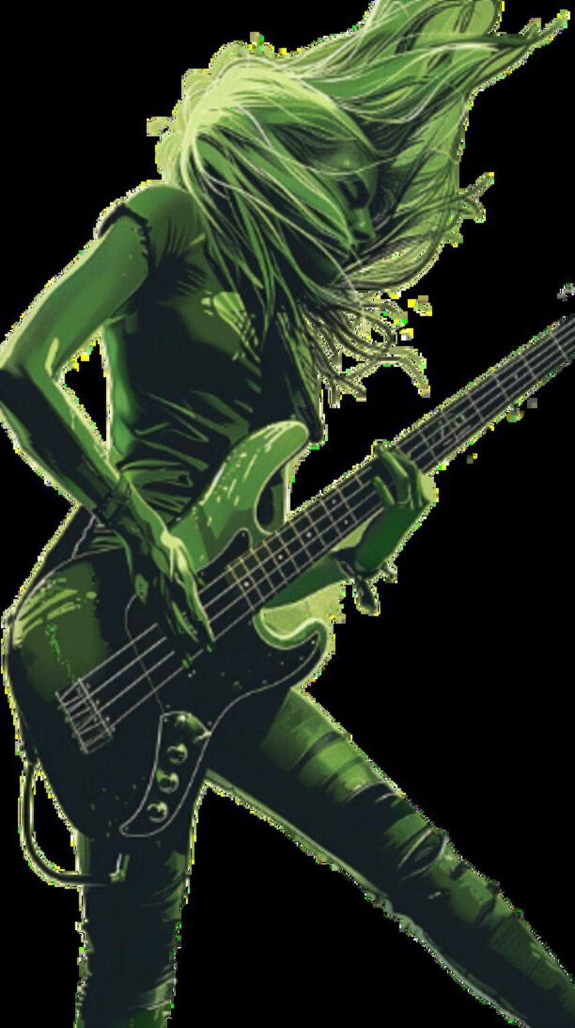 Female Bass Player in Green 4