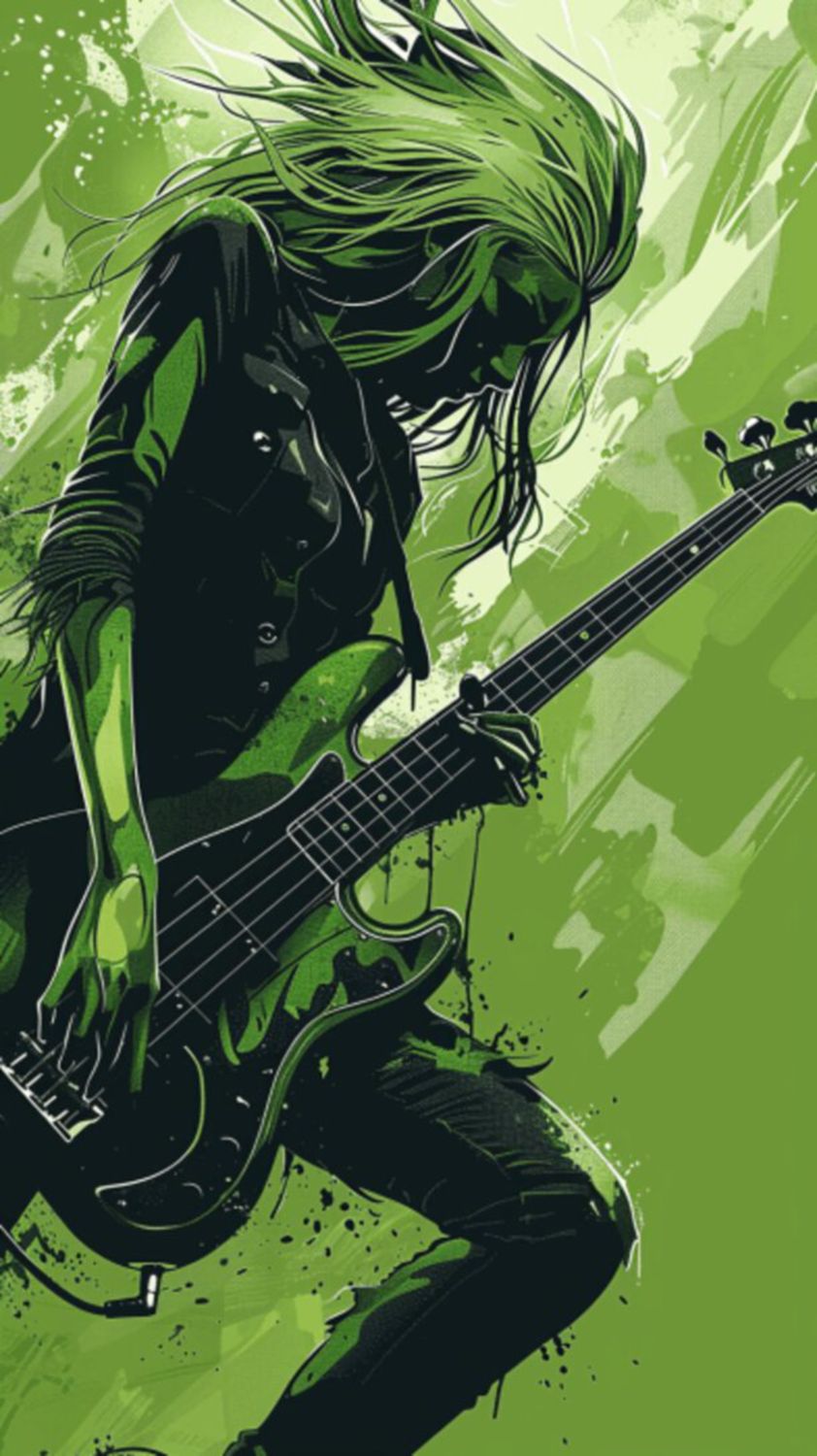 Female Bass Player in Green 2