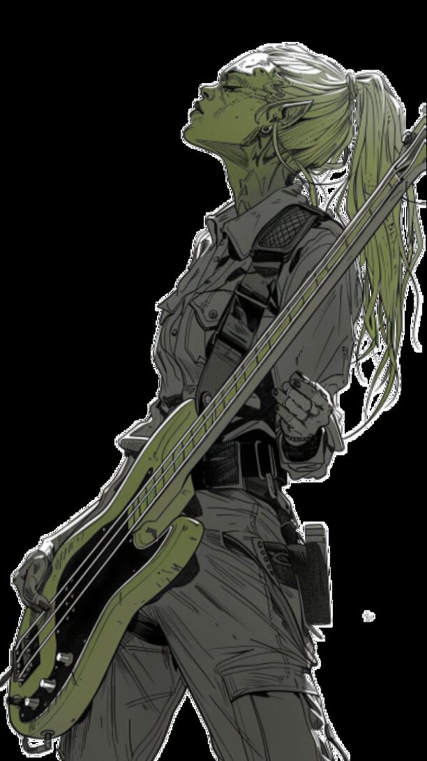 Female Bass Player in Green 5