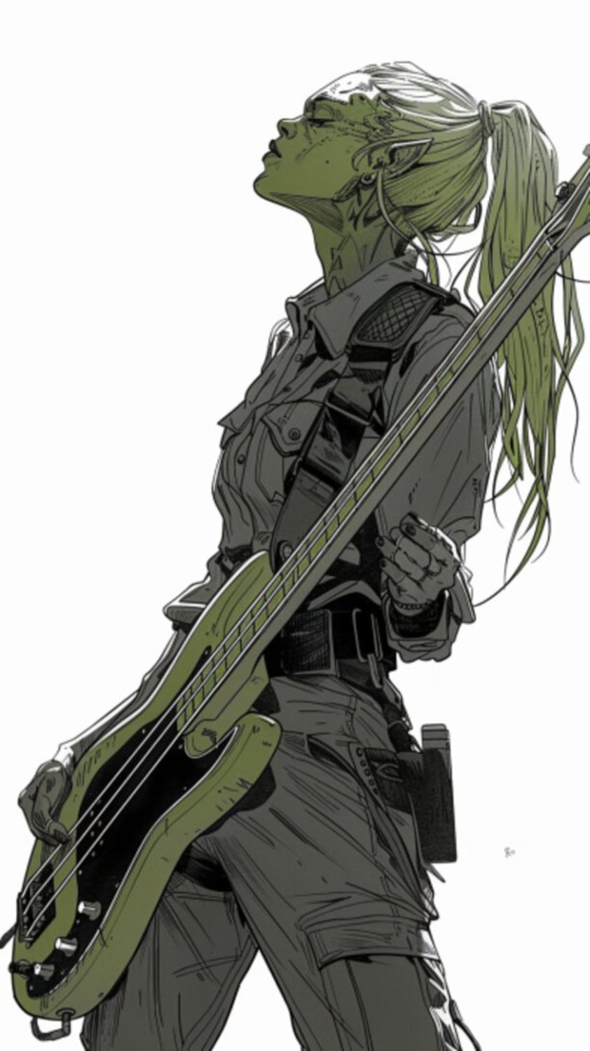 Female Bass Player in Green 5