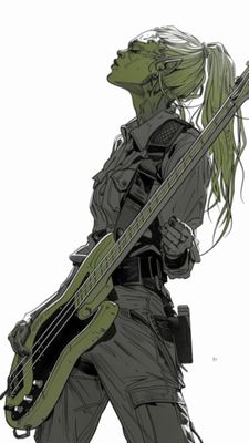 Female Bass Player in Green 5
