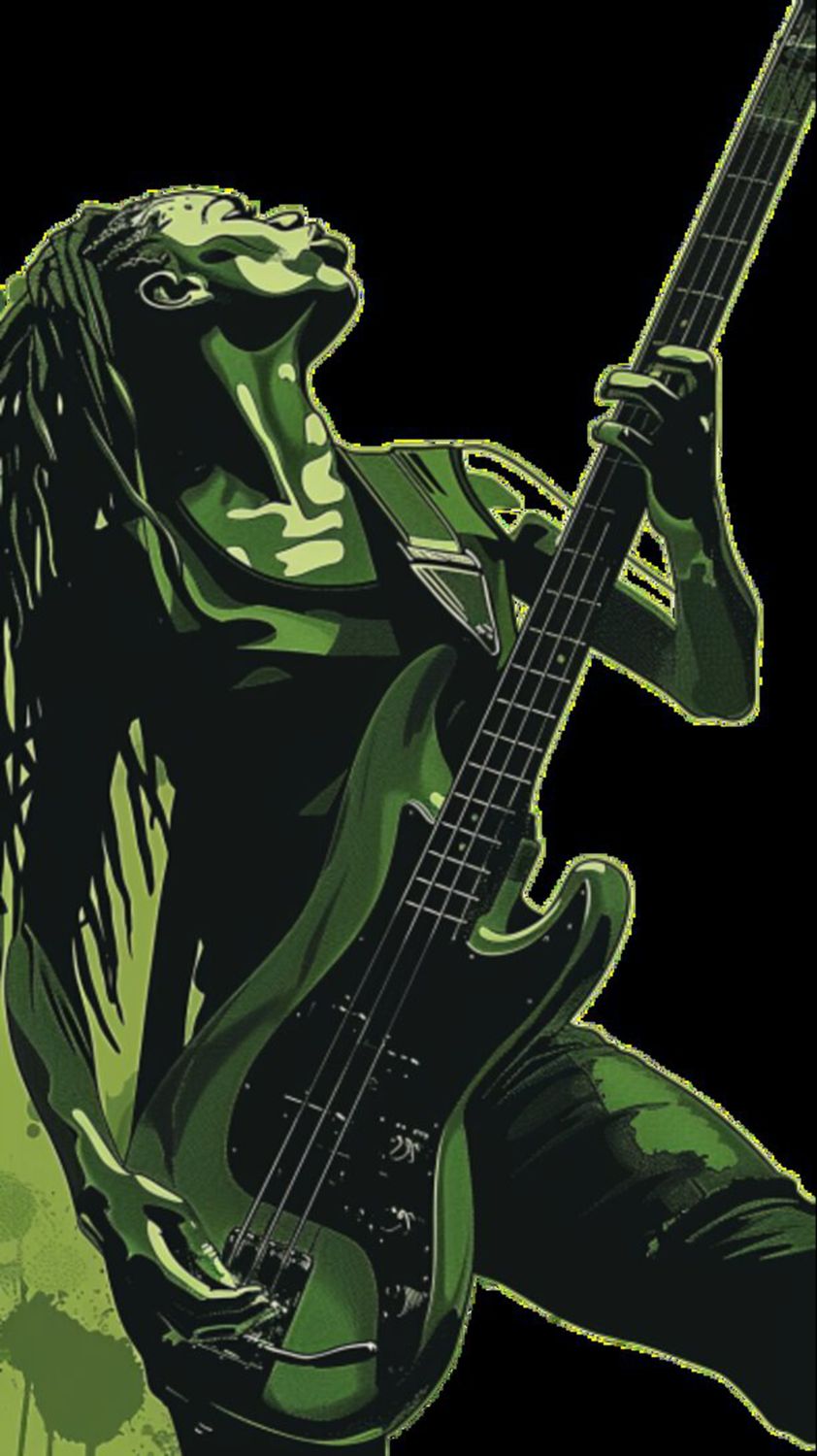 Female Bass Player in Green 6