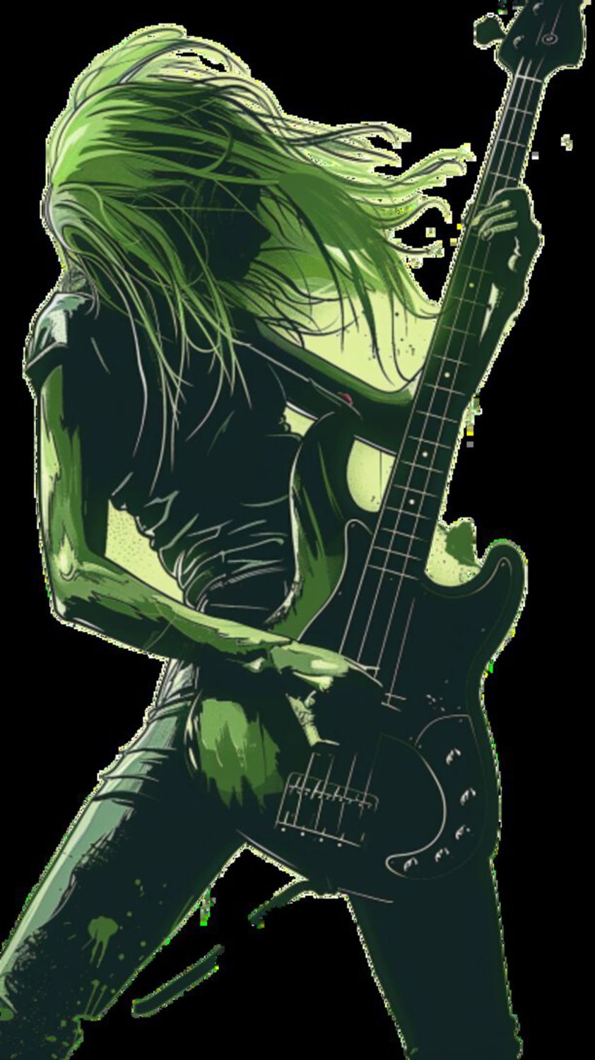 Female Bass Player in Green 7