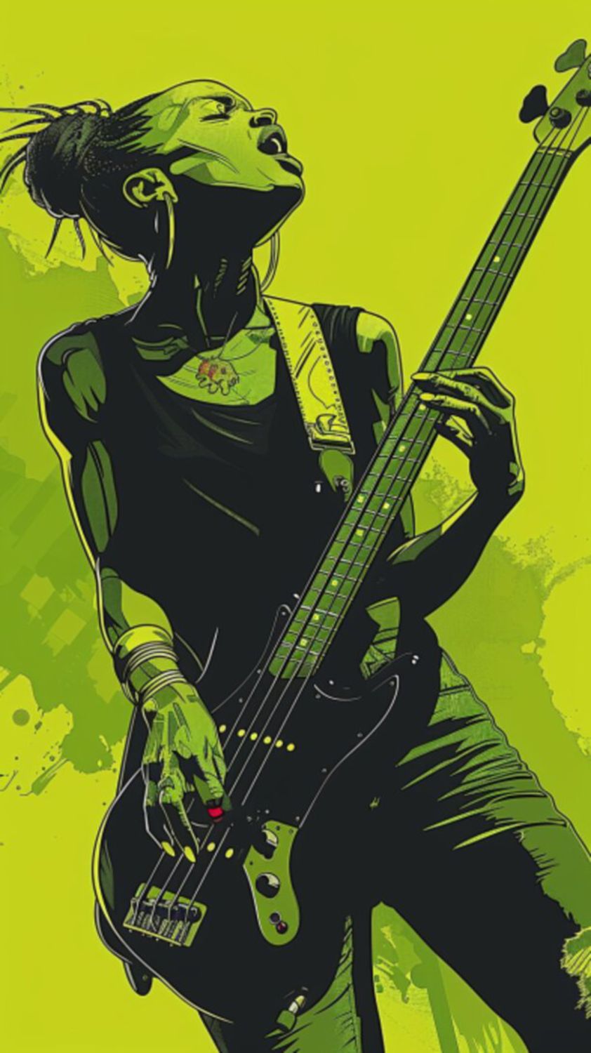 Female Bass Player in Green 10