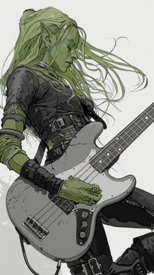 Female Bass Player in Green 8